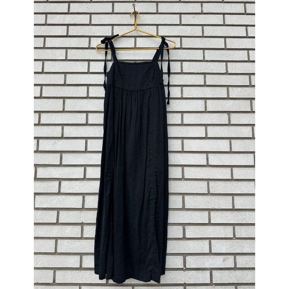 Old Navy Black Dobby Tie Shoulder Midi Dress Pockets Cotton S Coastal Boho - Picture 3 of 13